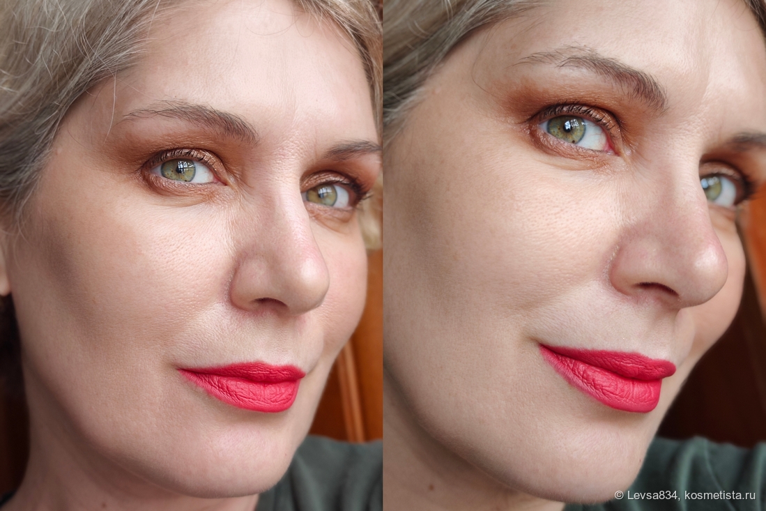 Помада соло и с контурным карандашом тёплого розового оттенка