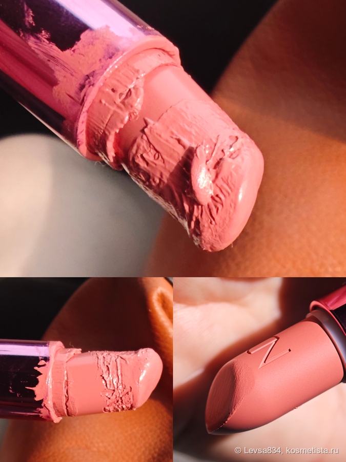 Стик ещё и сломался, но, слава мороженому, то есть, пластичной текстуре, склеился обратно. Вывод: перегревать футляр нельзя. В противовес замечу, что с формулой Mac Lustreglass такого не произошло, хотя стик тоже размягчался, но и увлажняет эта формула хуже.