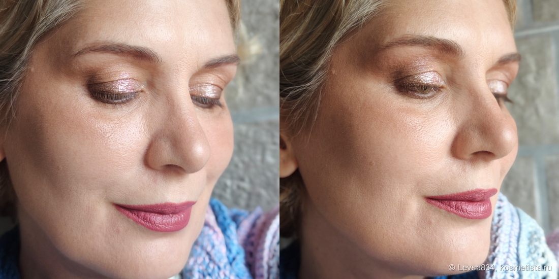 Разница не особо видна, но в жизни она заметнее, и ресницы тоже заметнее, и то, что туши на ресницах нет, уже не бросается в глаза (люблю каламбуры)