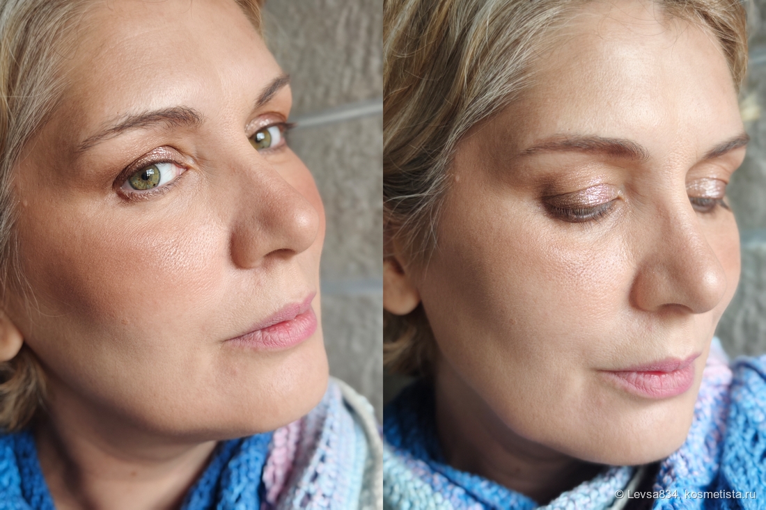 Лишний румянец убрала кистью, которой наносила пудру, а брови, наоборот, обозначила