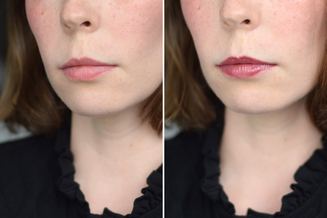 Голые губы/ губы с Influence Beauty Glow Injection -- дневной свет