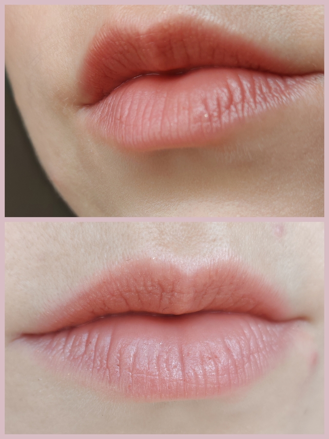 Тонкий слой, прибитый пальчиком. Сверху на солнце, снизу при дневном освещении