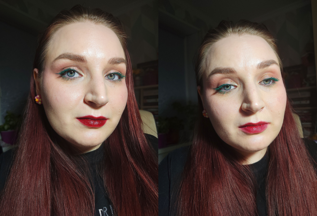 Слева плотное нанесение / Справа вуальное