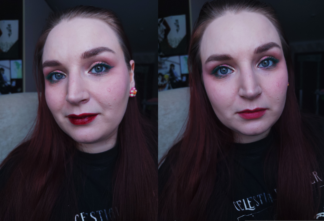 Слева плотное нанесение / Справа вуальное