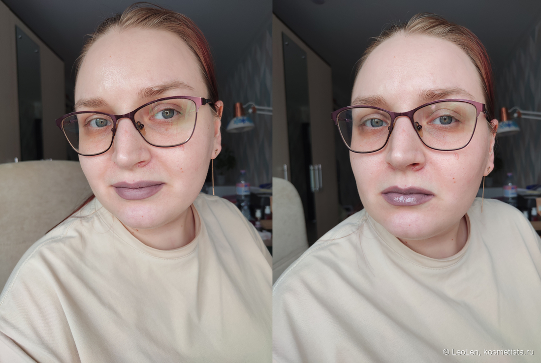 Слева на губах только карандаш, справа + бальзам.