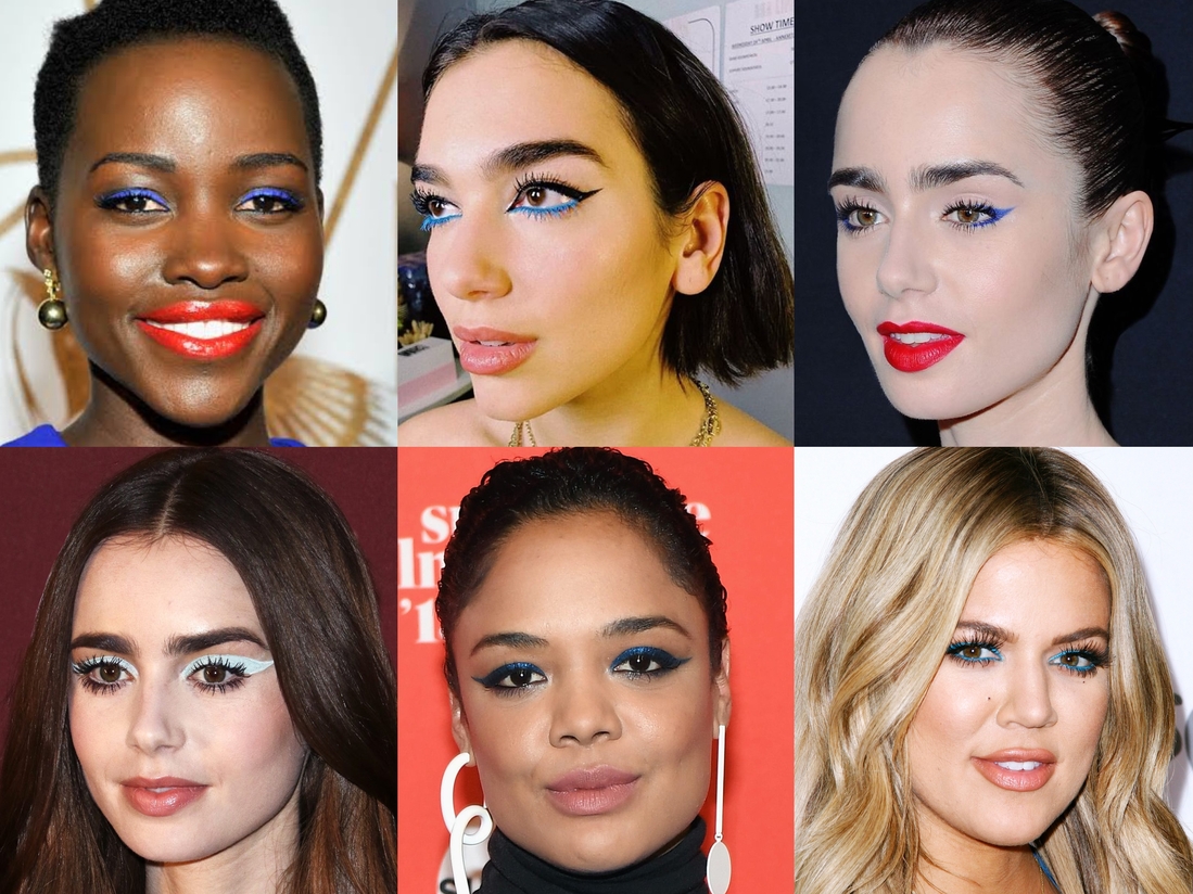 Варианты 2 и 4 как раз похожи на подводки из поста. Дуа Липа - главный амбассадор синего в макияже среди звезд. А Лили Коллинс - любительница экспериментировать с разноцветными подводками. Наши девочки!
