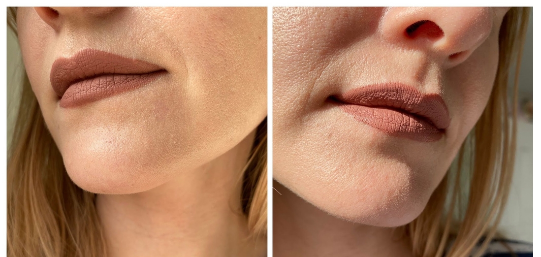 Sephora Cream Lip Stain в оттенке 40 на губах: слева просто дневной свет, справа на солнышке