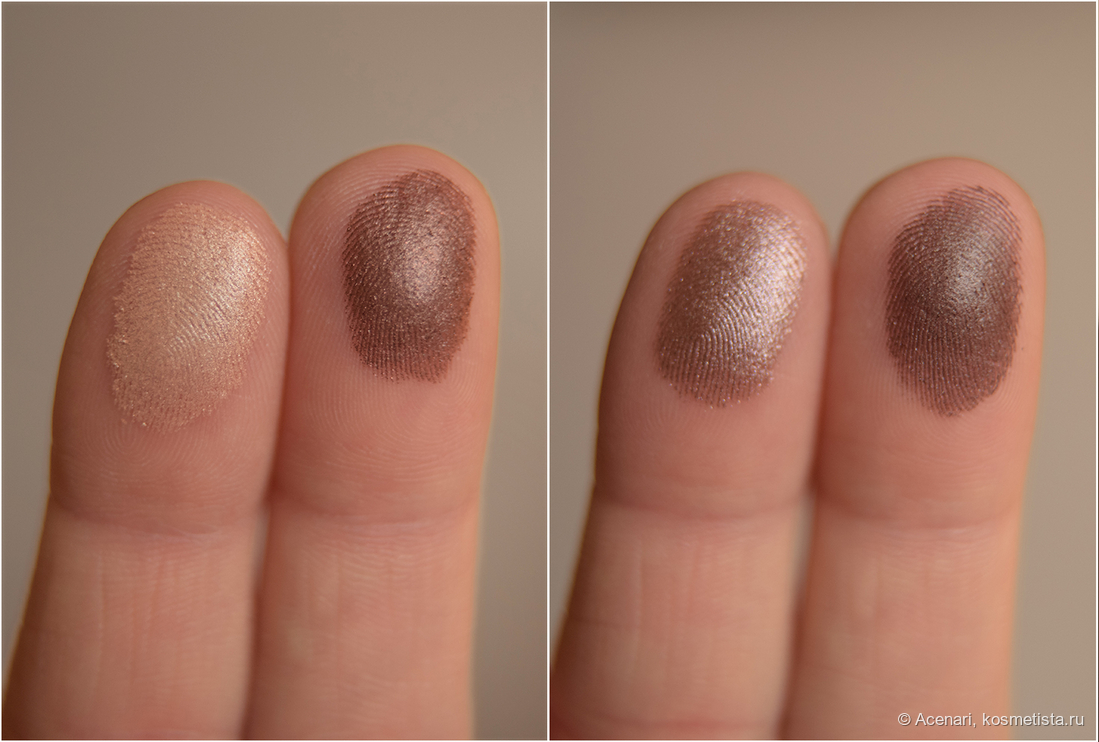 (Свотчи зеркально относительно палетки) Слева - верхние оттенки, справа - нижние. Естественное освещение.