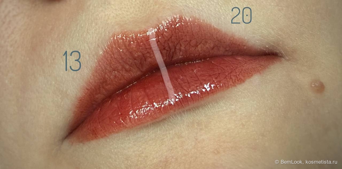 Сравнительный свотч на губахJuicy lasting tint в оттенках 13 Eat Dotori и 20 Dark Coconut