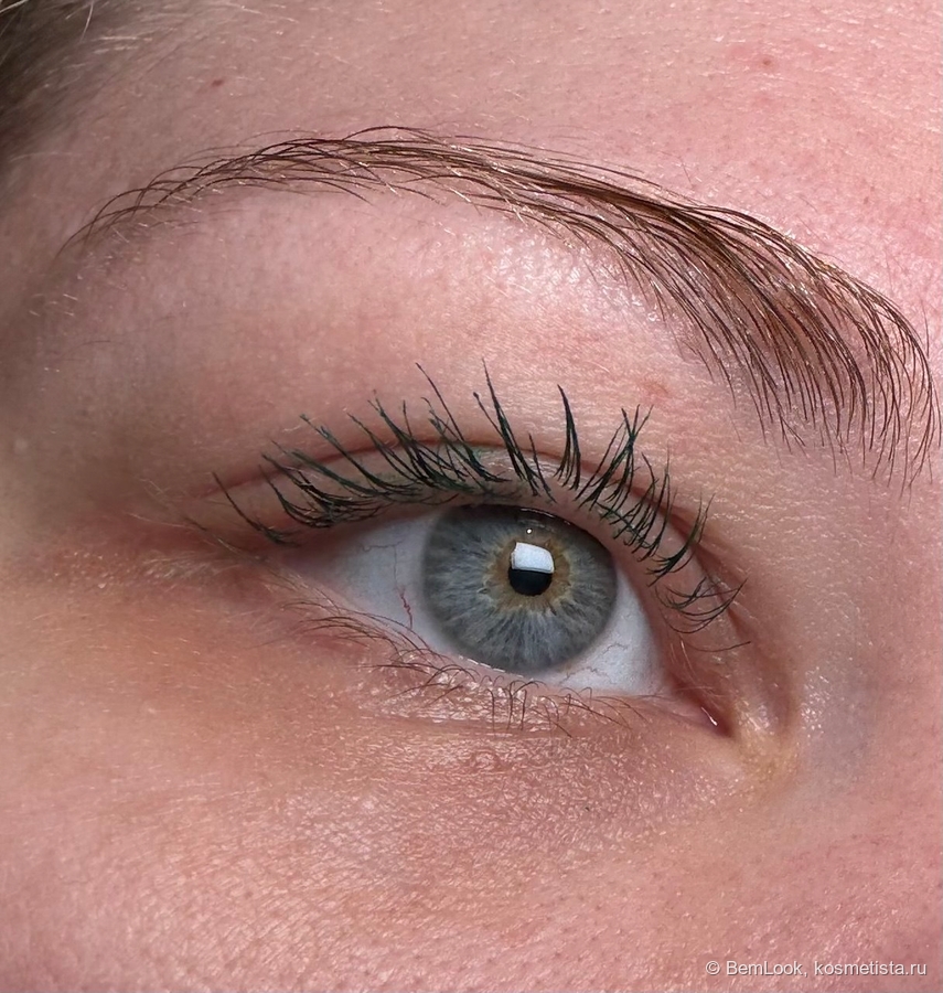 Оттенок Emerald green туши Climtcosmetics thermo cocoon на ресницах
