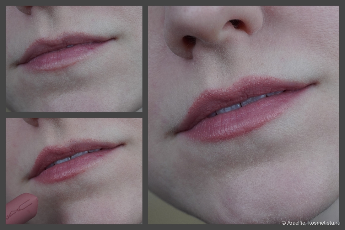 Слева - процесс нанесения. Справа - помада без карандаша.