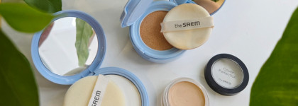 Моя декоративная база для лица от бренда The Saem. Консилер тон 05, Крем-кушон тон 01 и Минеральная пудра