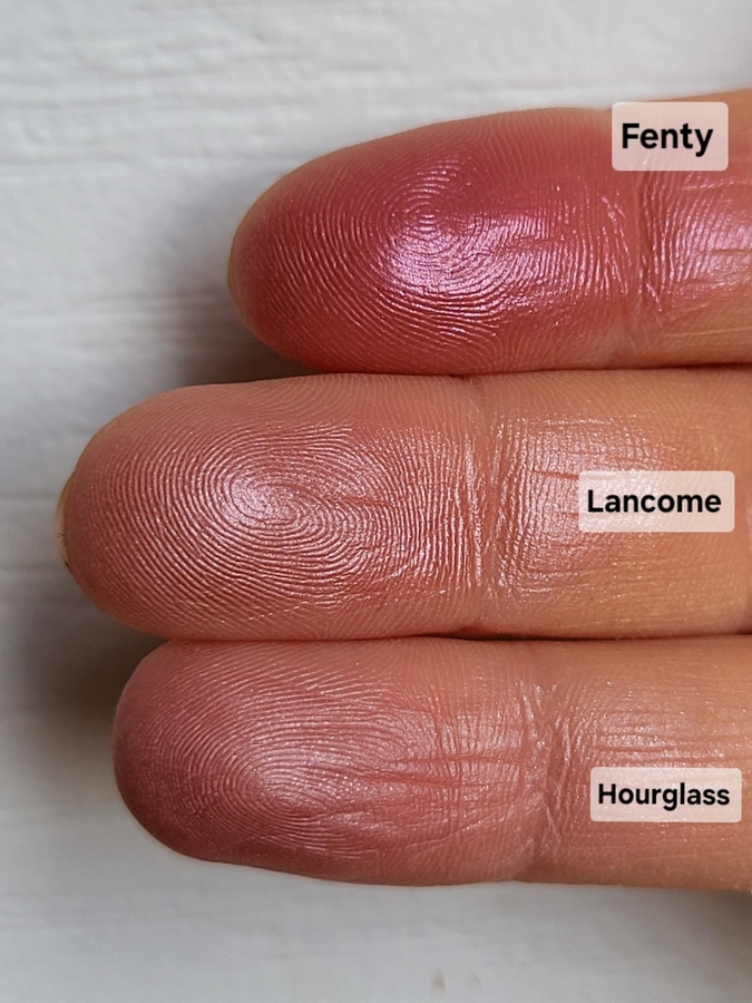 Fenty Beauty Riri 10; Lancome Miel glace 217; Hourglass Mood exposure