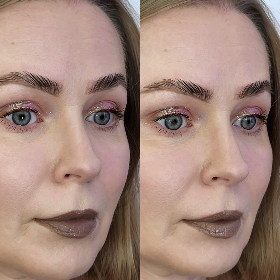 Справа наслаивание двух помад, на левой половине - только MAC.