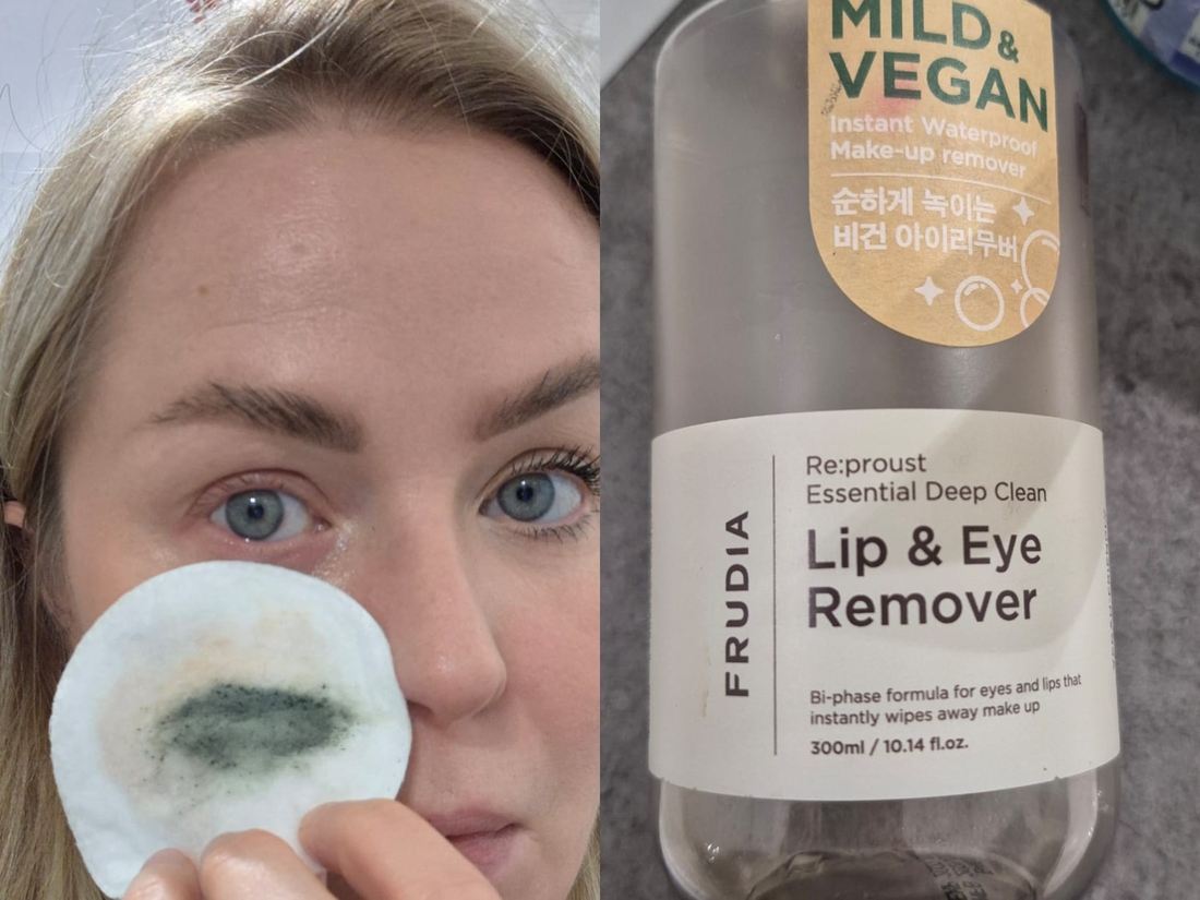 Прижать ватный диск на несколько секунд, а потом стереть остатки туши с ресниц