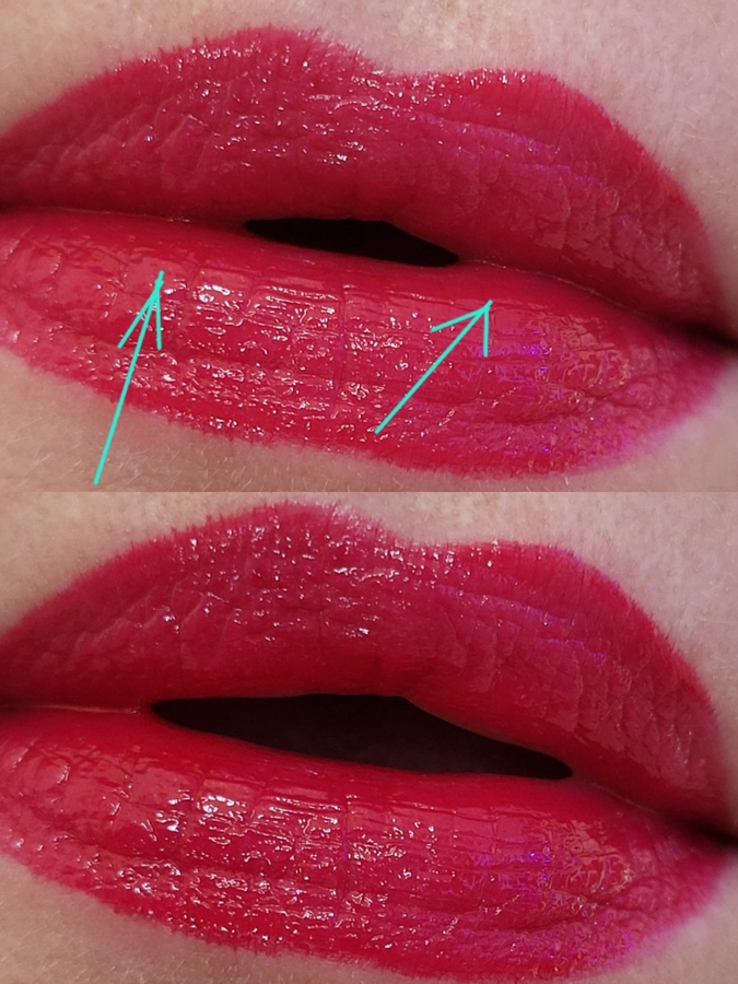 Вот так в уголках кожа губ склеивается и растягивается. Контур поехал еще больше в процессе съемки