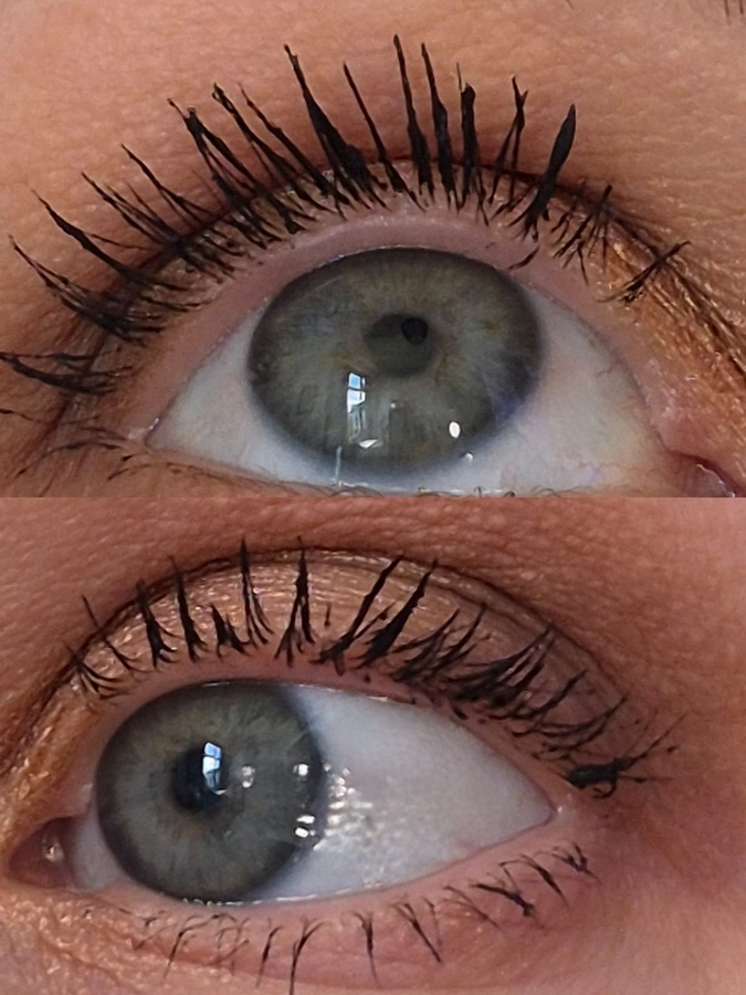 В один слой. Можно наслаивать, но склеивание ресниц усилится.