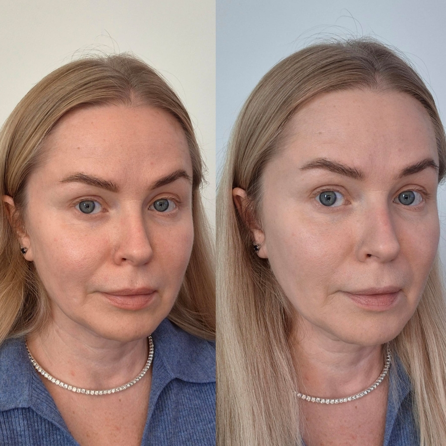 Слева до, справа после нанесения тональной основы. Тут еще правда солнце то появлялось, то исчезало, но место сьемки оставалось неизменным.