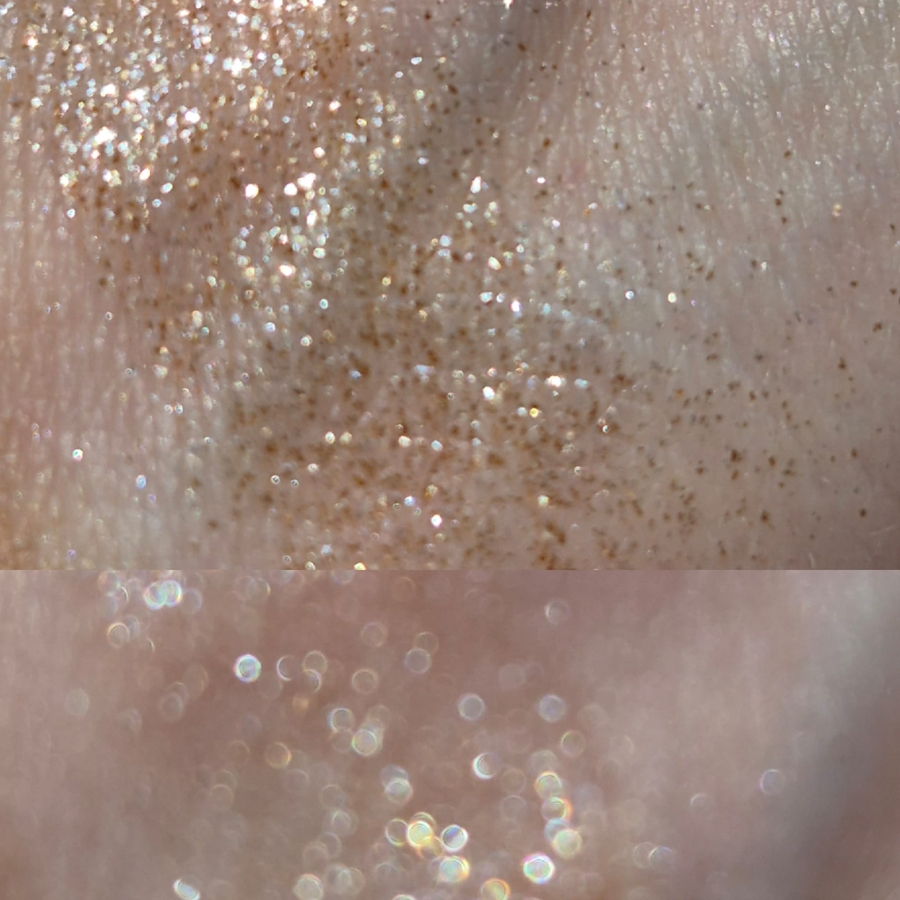 Центральный глиттер из палетки вблизи и в расфокусе.