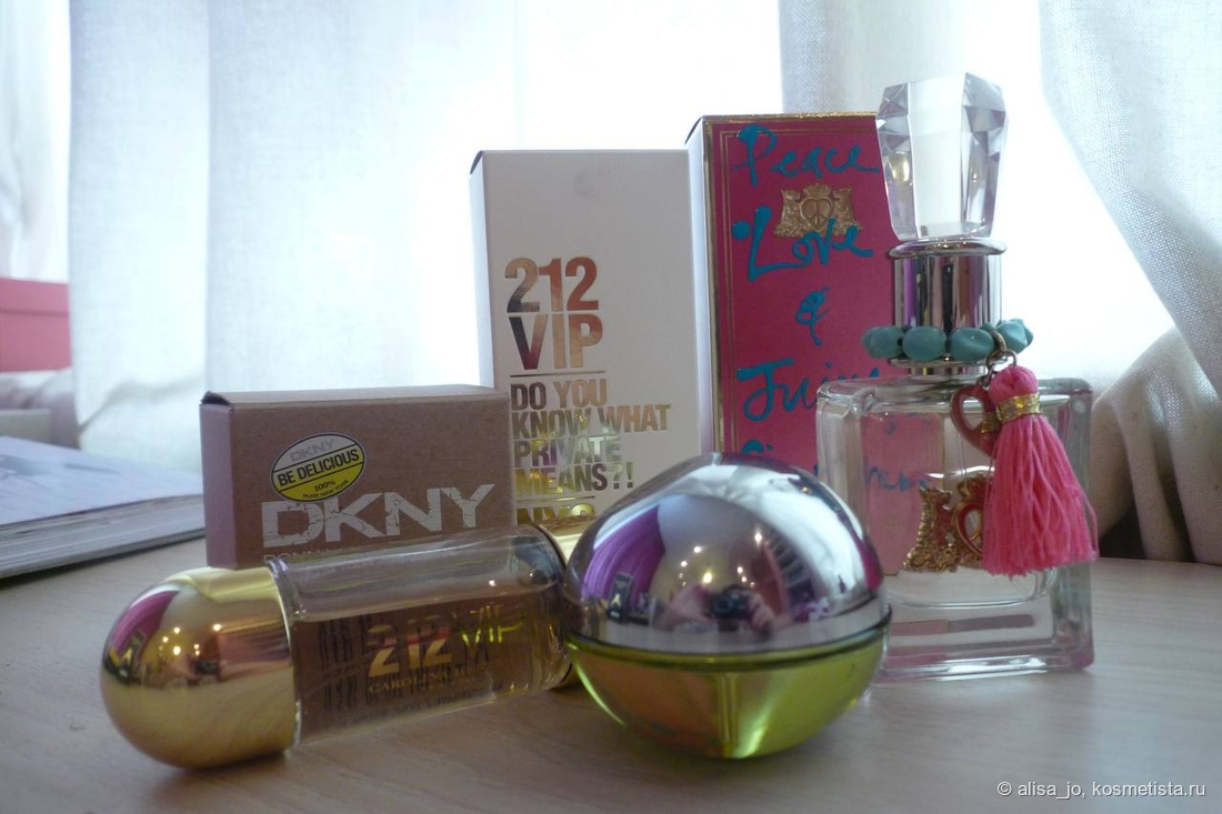 Флакон DKNY Be Delicious среди других моих ароматов того времени, фото 2014 года