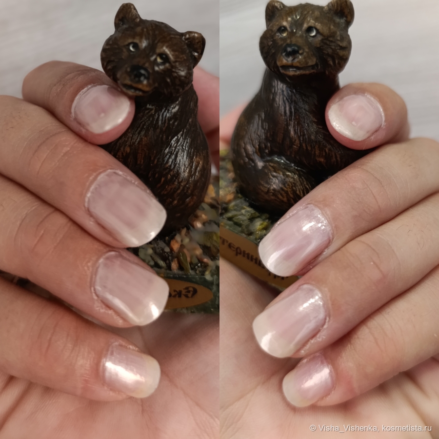 Лак для ногтей укрепляющий Divage Perfect care тон 04. 2 слоя. Слева - естественное освещение. Справа - искусственное освещение.