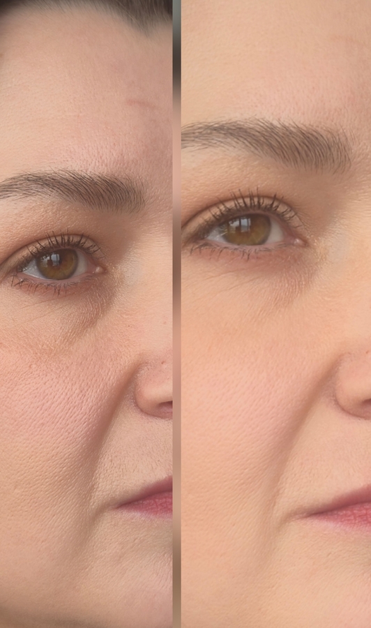 Слева до,справа после. Фото сделано буквально через пару минут после нанесения.