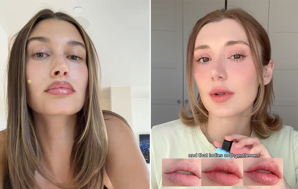 Слева @ haileybieber и тренд #halolip, справа @ skincare.mummy и тренд #blurredlips