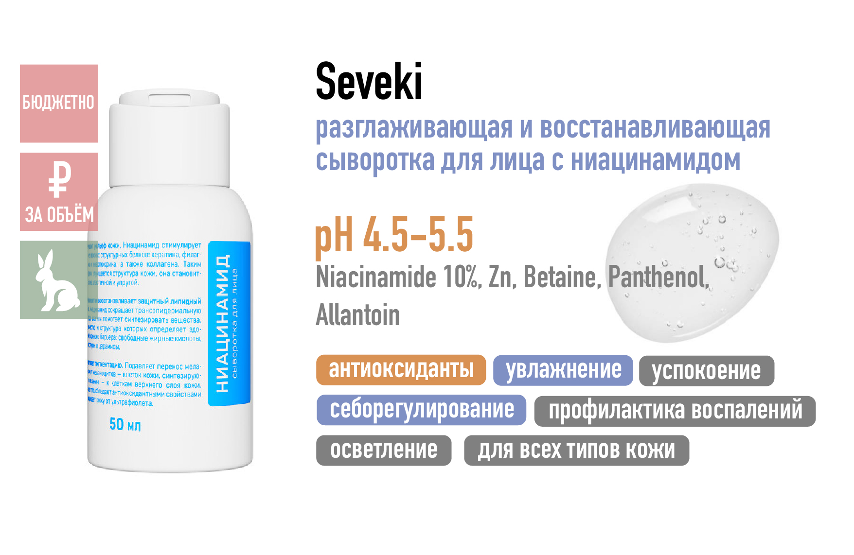 Seveki / Разглаживающая и восстанавливающая сыворотка для лица с ниацинамидом