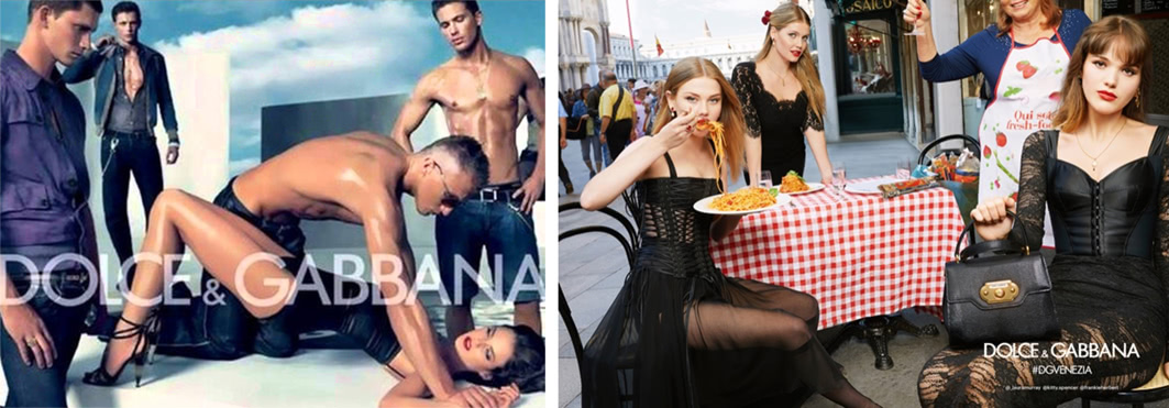 Слева: рекламная кампания Dolce & Gabana 2007. Справа: рекламная кампания Dolce & Gabana 2018.