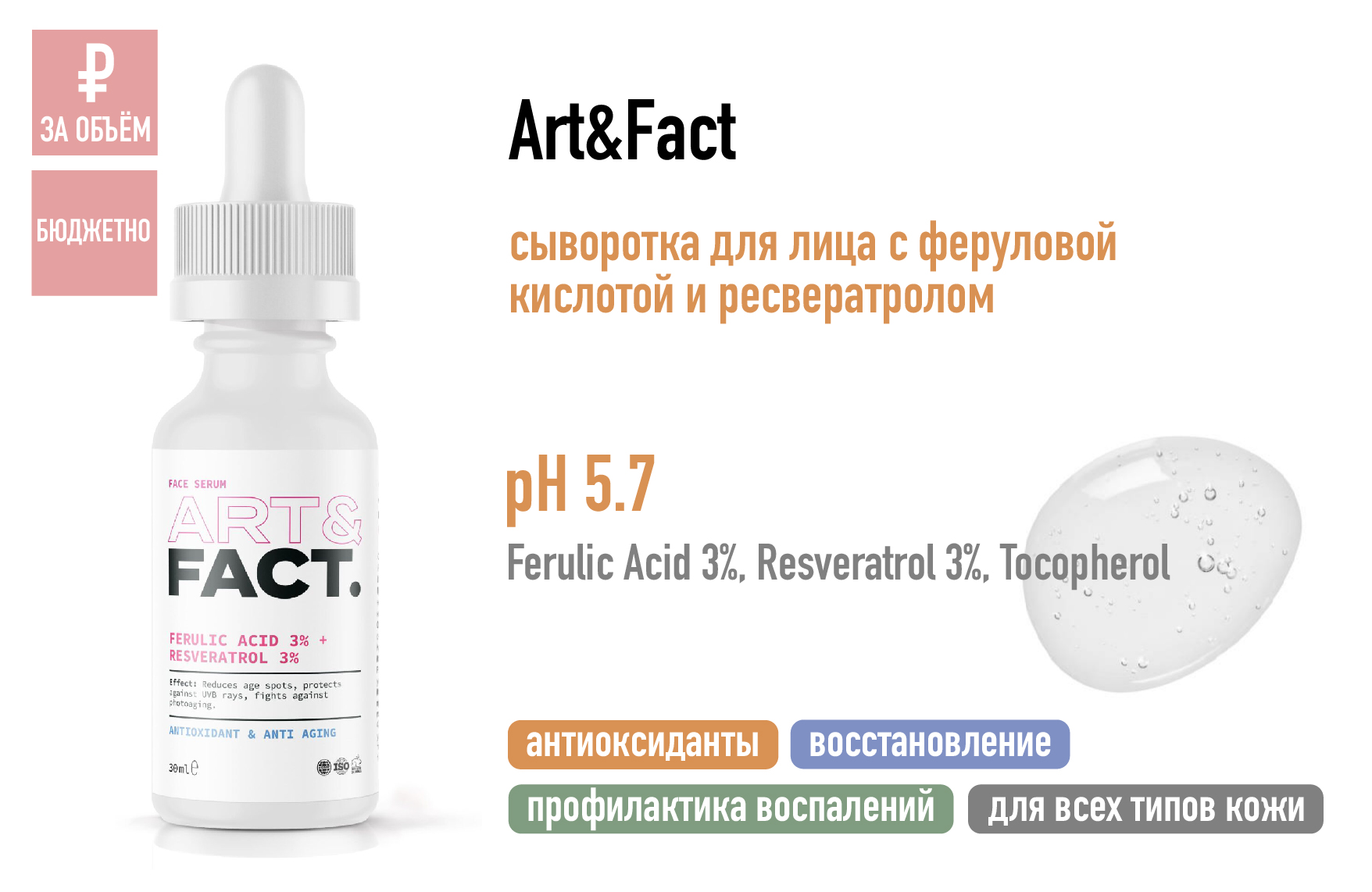 Art&Fact / Сыворотка для лица с феруловой кислотой 3% и ресвератролом 3%
